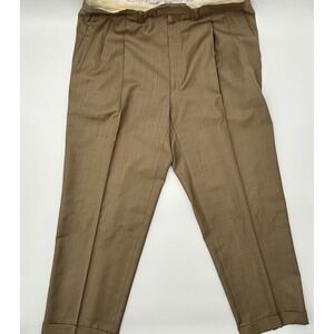 Santorelli Luxury Serge Como 2 Italy Men 35 Tan Virgin Wool Pleated Cuffed Pants